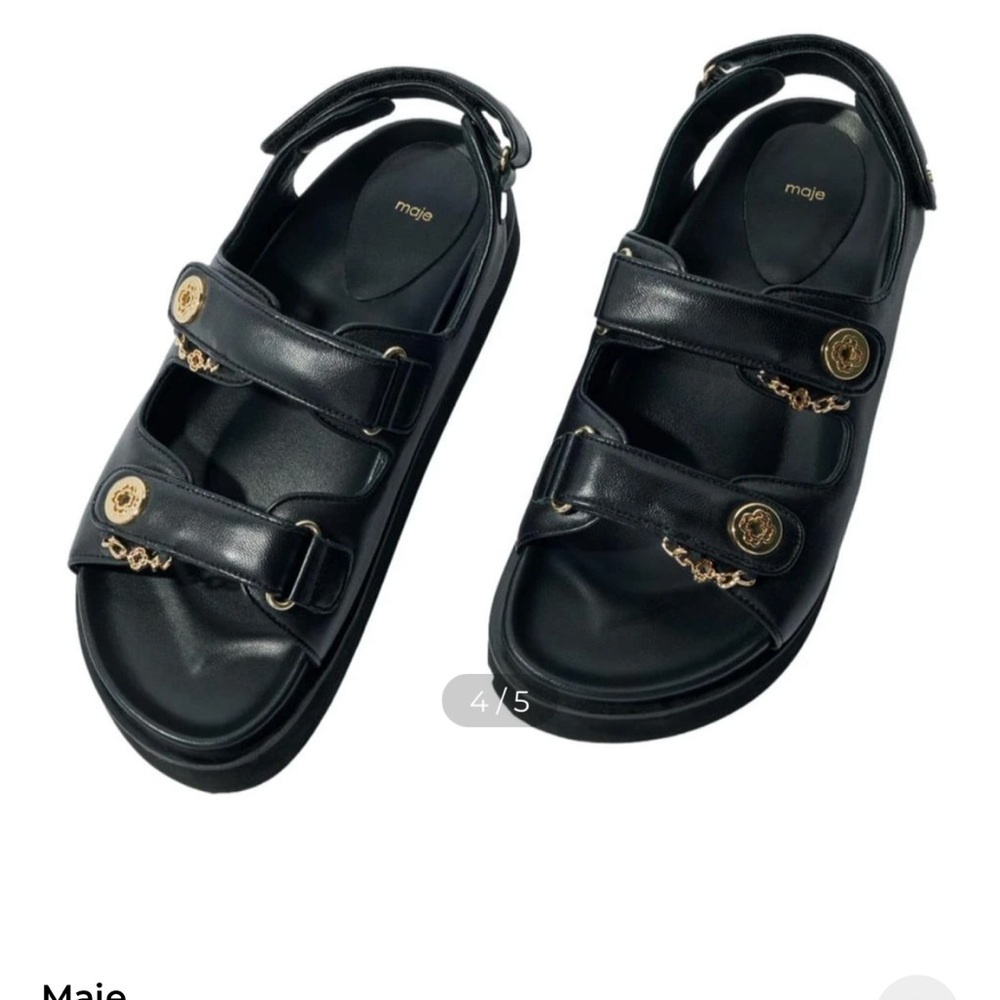 Maje fardilona Black Sandals with Gold clover Details BNIB 38